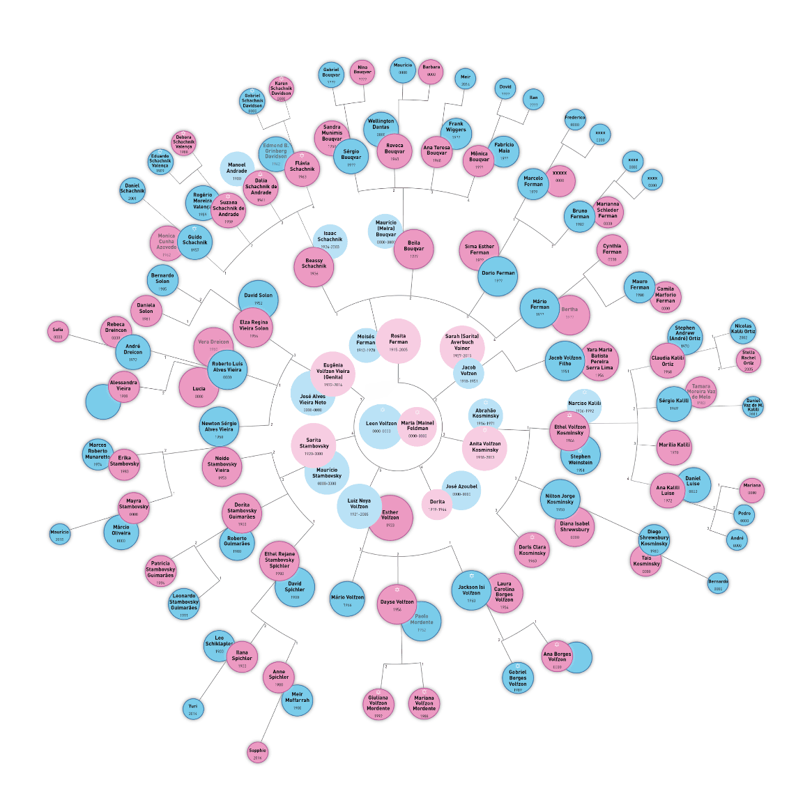 Visualização radial: genealogia da família Volfzon