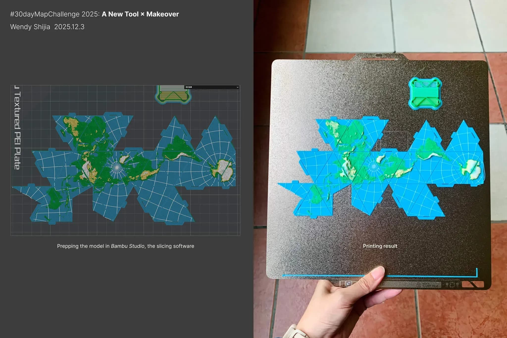 o projeto no programa bambu estudio, e ao lado a versão impressa do mesmo projeto