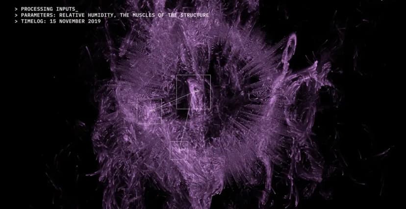 uma captura do vídeo do projeto, mostrando uma "nuvem de dados" na cor roxa