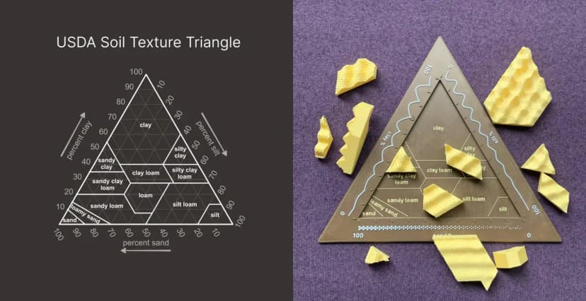 á esquerda, um diagrama dos 3 diferentes tipos de solo. á direita o quebra-cabeça feito baseado nele