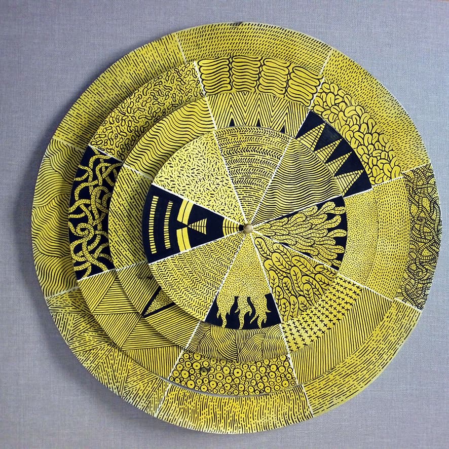 um circulo dividido em setores com varias texturas em cada um.