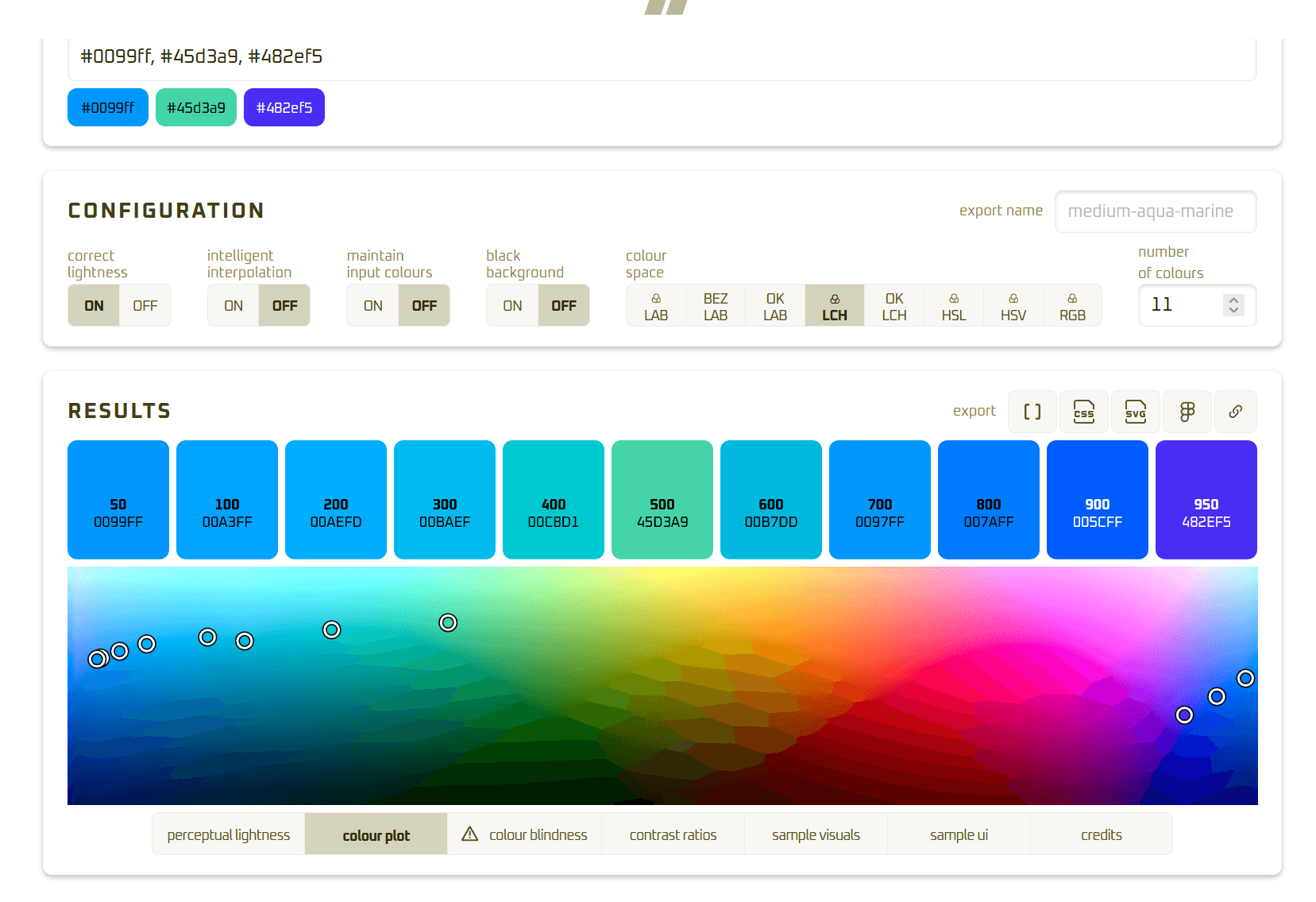 print mostrando a interface de cores LCH em uma paleta